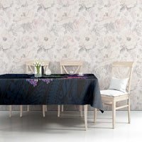 Hawaiian Plumeria and Hibiscus with Turtles Tablecloth Polynesian Art Dark Cyan Color LT03 - Polynesian Pride