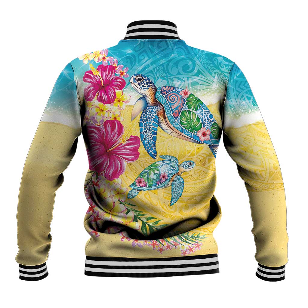 Hawaiian Tropical Plants Turtles Baseball Jacket Watercolor Style - Polynesian Pride