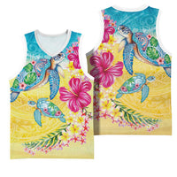 Hawaiian Tropical Plants Turtles Basketball Jersey Watercolor Style - Polynesian Pride