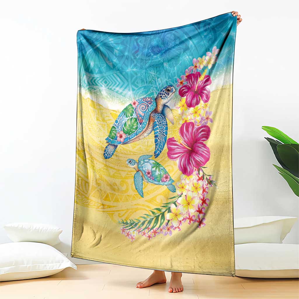 Hawaiian Tropical Plants Turtles Blanket Watercolor Style - Polynesian Pride