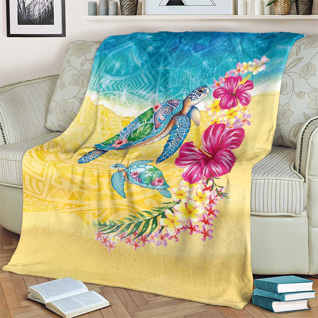 Hawaiian Tropical Plants Turtles Blanket Watercolor Style - Polynesian Pride