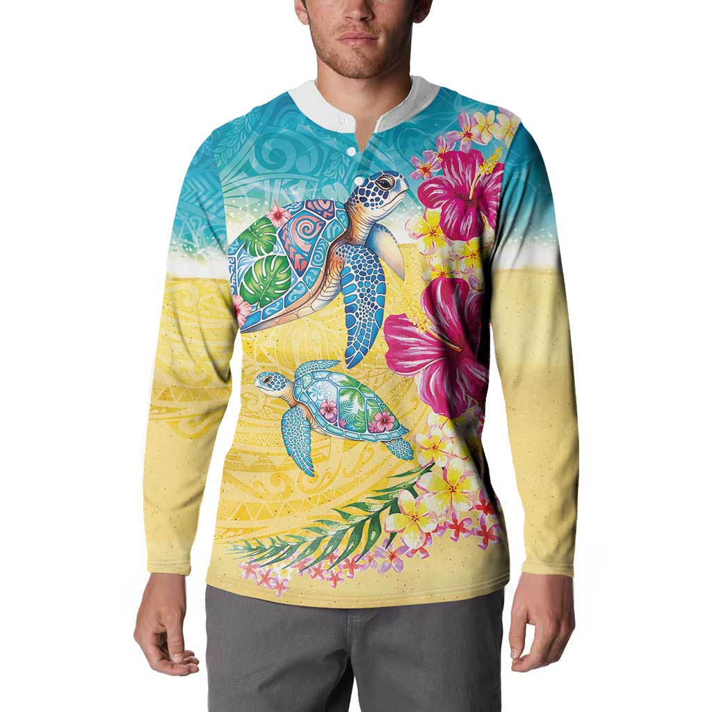 Hawaiian Tropical Plants Turtles Button Sweatshirt Watercolor Style - Polynesian Pride
