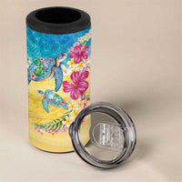 Hawaiian Tropical Plants Turtles 4 in 1 Can Cooler Tumbler Watercolor Style - Polynesian Pride