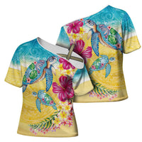 Hawaiian Tropical Plants Turtles Cross Shoulder Shirt Watercolor Style - Polynesian Pride