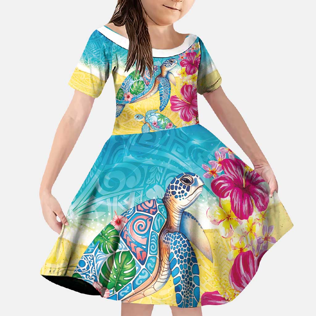 Hawaiian Tropical Plants Turtles Family Matching Mermaid Dress and Hawaiian Shirt Watercolor Style - Polynesian Pride