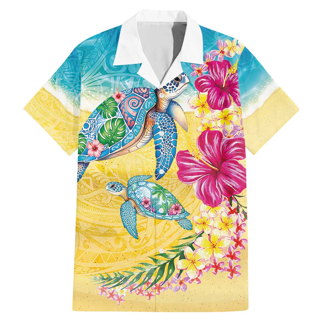 Hawaiian Tropical Plants Turtles Family Matching Mermaid Dress and Hawaiian Shirt Watercolor Style - Polynesian Pride