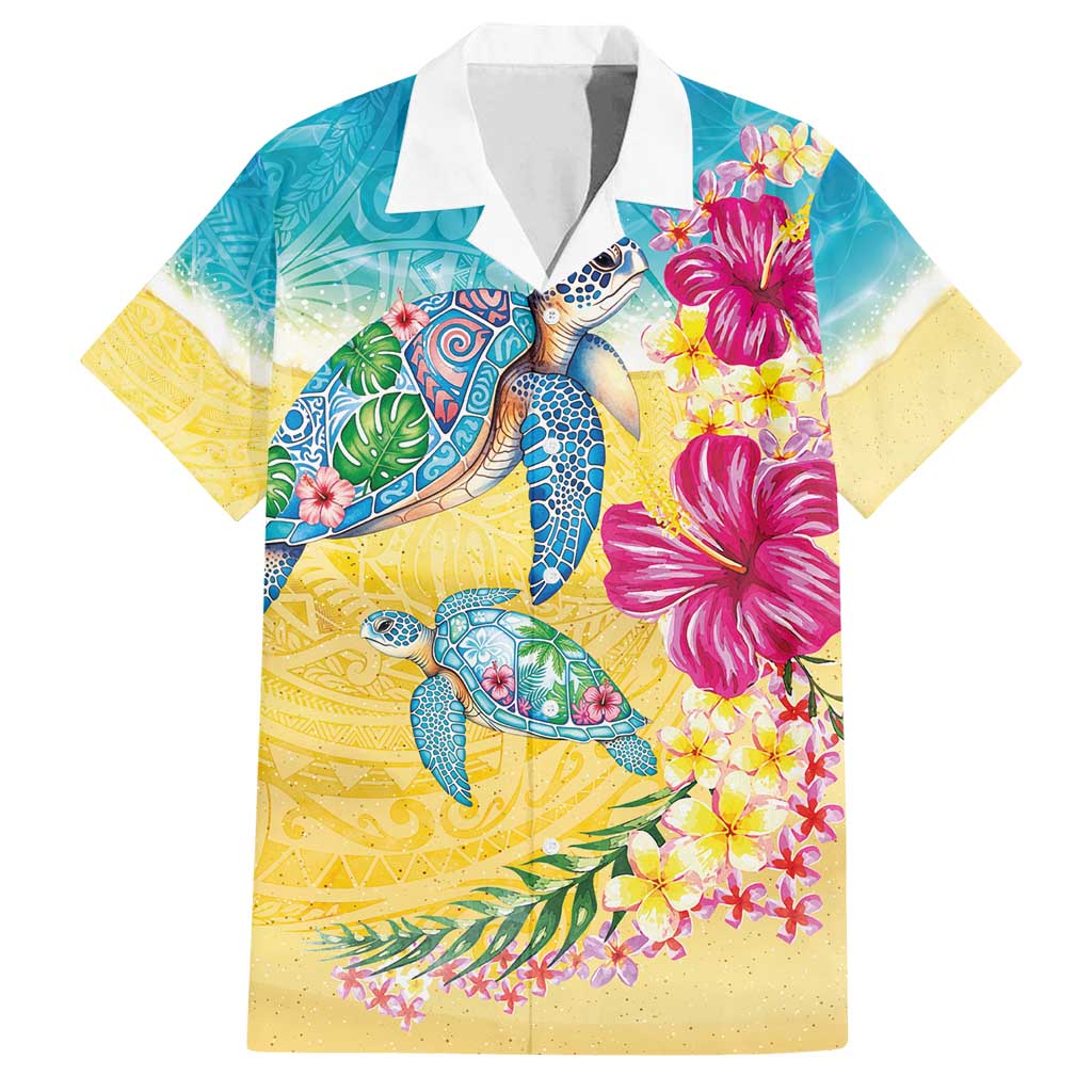 Hawaiian Tropical Plants Turtles Family Matching Puletasi and Hawaiian Shirt Watercolor Style - Polynesian Pride