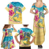 Hawaiian Tropical Plants Turtles Family Matching Summer Maxi Dress and Hawaiian Shirt Watercolor Style - Polynesian Pride