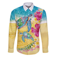 Hawaiian Tropical Plants Turtles Family Matching Summer Maxi Dress and Hawaiian Shirt Watercolor Style - Polynesian Pride