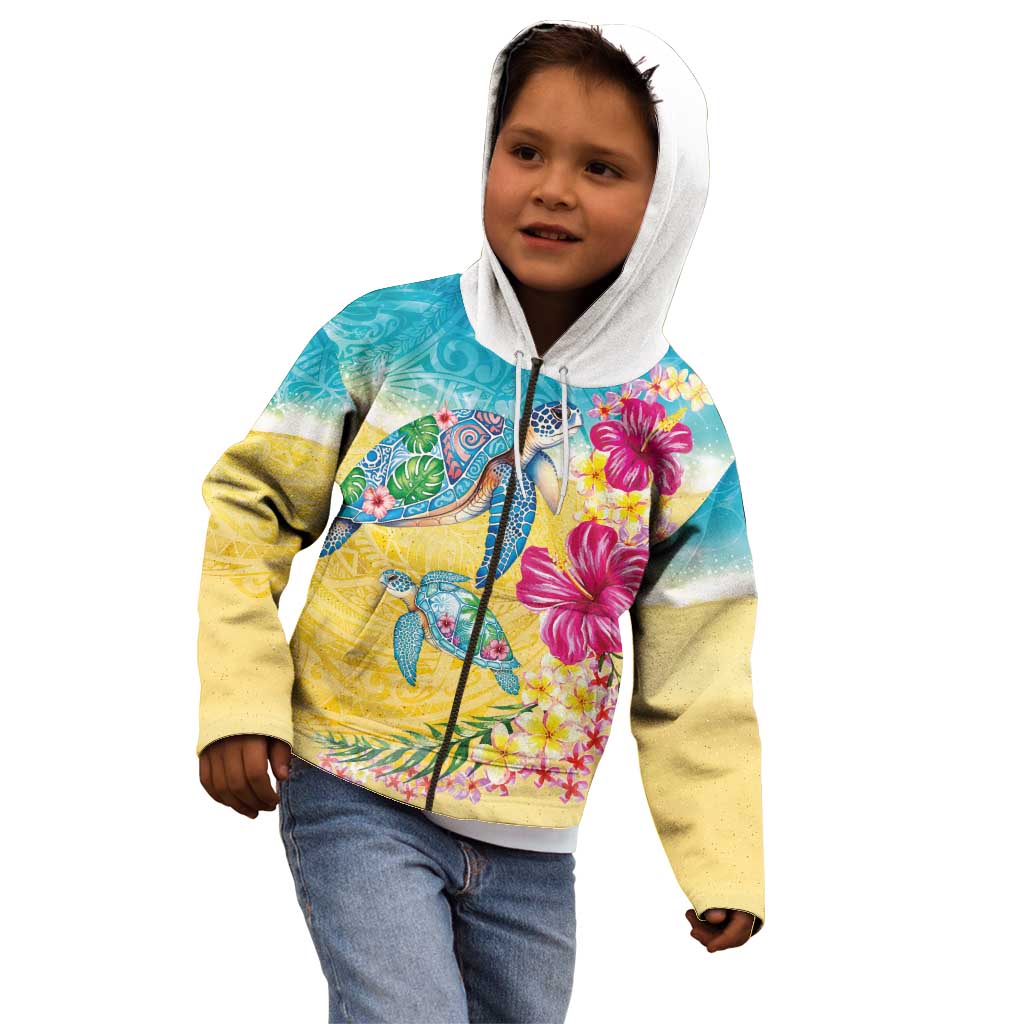Hawaiian Tropical Plants Turtles Kid Hoodie Watercolor Style - Polynesian Pride