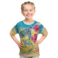 Hawaiian Tropical Plants Turtles Kid T Shirt Watercolor Style LT03 Multicolor - Polynesian Pride