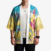 Hawaiian Tropical Plants Turtles Kimono Watercolor Style - Polynesian Pride