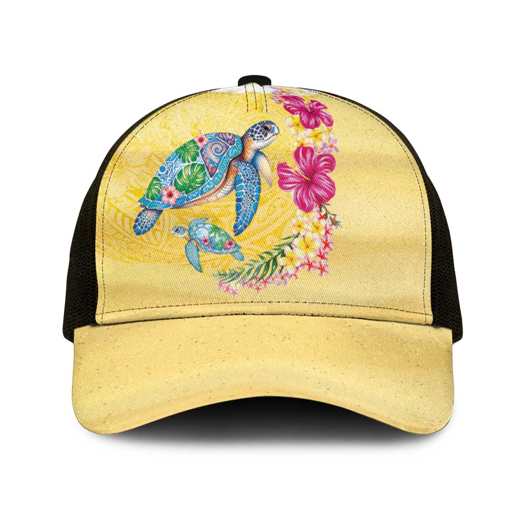 Hawaiian Tropical Plants Turtles Mesh Trucker Cap Watercolor Style - Polynesian Pride