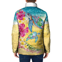Hawaiian Tropical Plants Turtles Padded Jacket Watercolor Style - Polynesian Pride