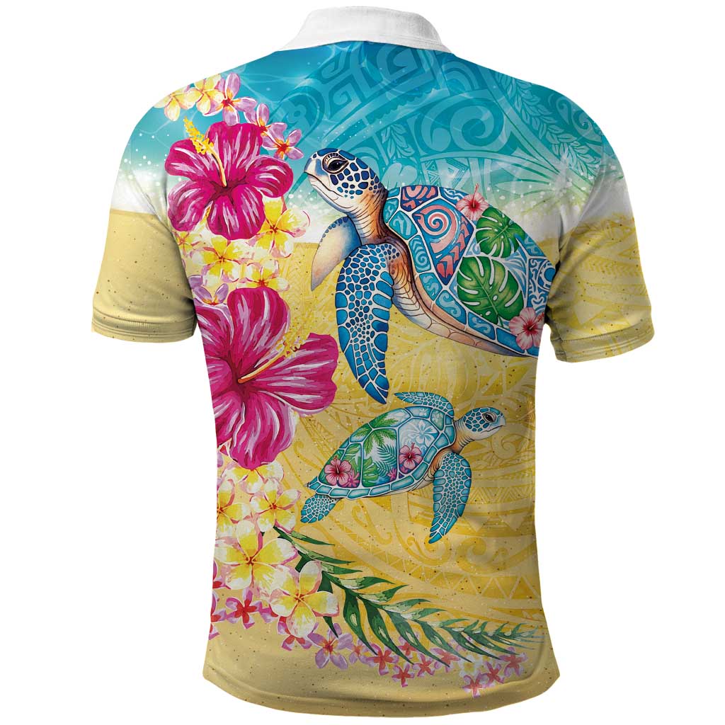 Hawaiian Tropical Plants Turtles Polo Shirt Watercolor Style - Polynesian Pride