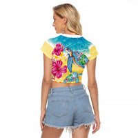 Hawaiian Tropical Plants Turtles Raglan Cropped T Shirt Watercolor Style - Polynesian Pride