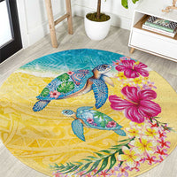 Hawaiian Tropical Plants Turtles Round Carpet Watercolor Style - Polynesian Pride