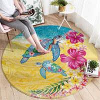 Hawaiian Tropical Plants Turtles Round Carpet Watercolor Style - Polynesian Pride