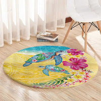 Hawaiian Tropical Plants Turtles Round Carpet Watercolor Style - Polynesian Pride