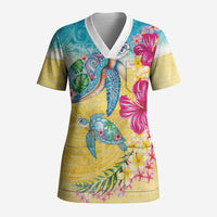 Hawaiian Tropical Plants Turtles Scrub Top Watercolor Style - Polynesian Pride