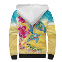 Hawaiian Tropical Plants Turtles Sherpa Hoodie Watercolor Style - Polynesian Pride