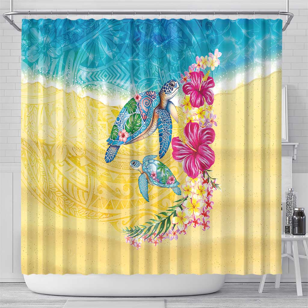 Hawaiian Tropical Plants Turtles Shower Curtain Watercolor Style - Polynesian Pride