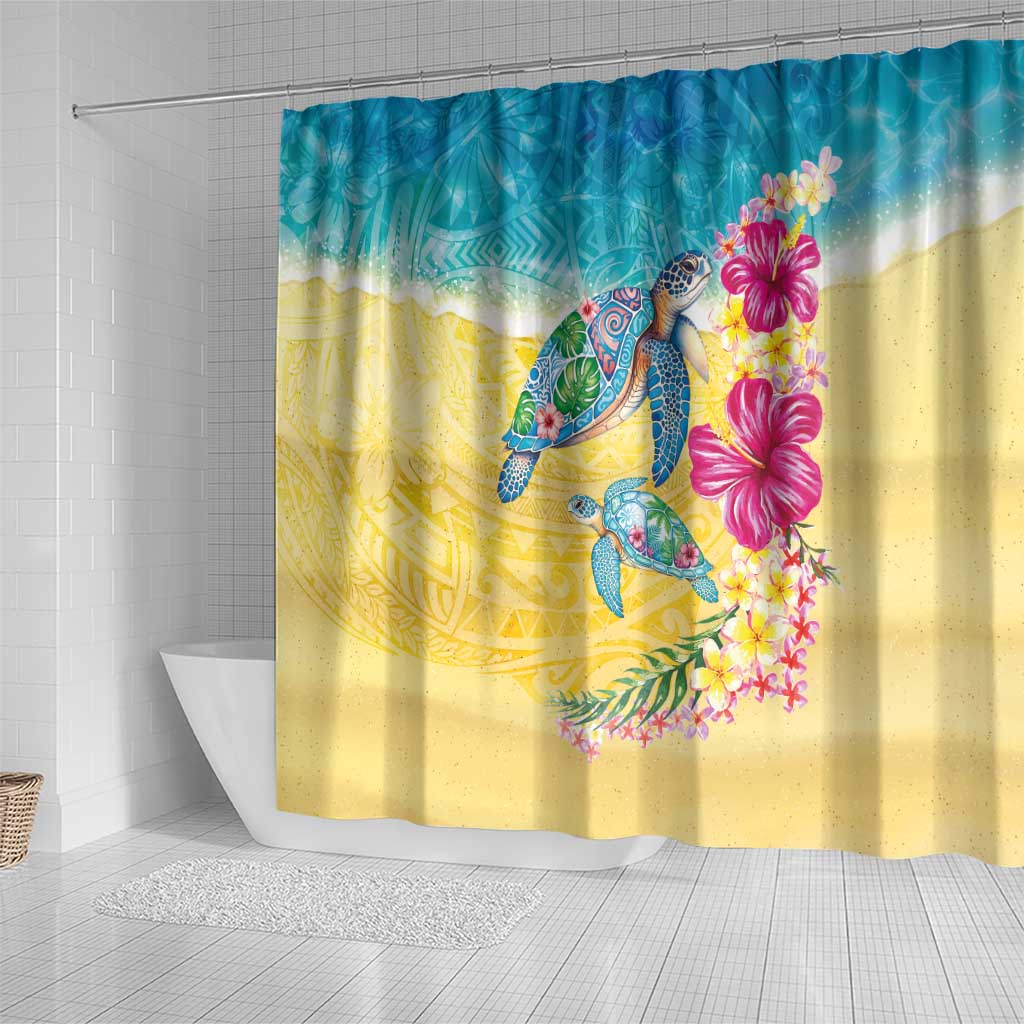 Hawaiian Tropical Plants Turtles Shower Curtain Watercolor Style - Polynesian Pride