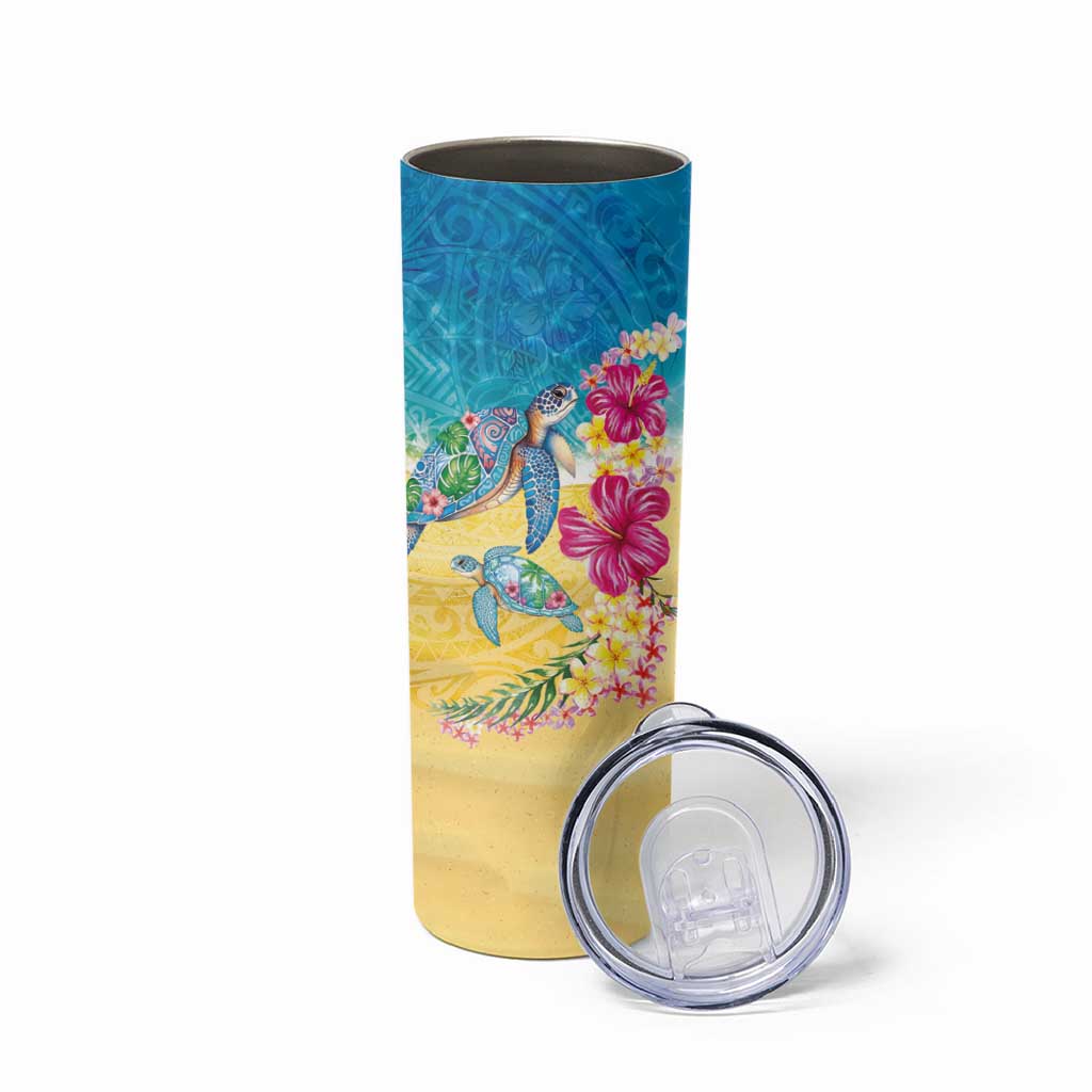Hawaiian Tropical Plants Turtles Skinny Tumbler Watercolor Style - Polynesian Pride