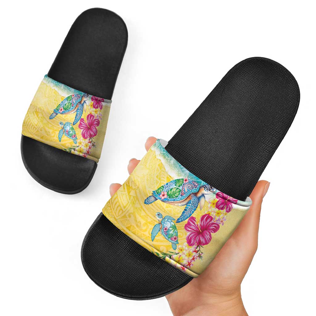 Hawaiian Tropical Plants Turtles Slide Sandals Watercolor Style LT03 - Polynesian Pride
