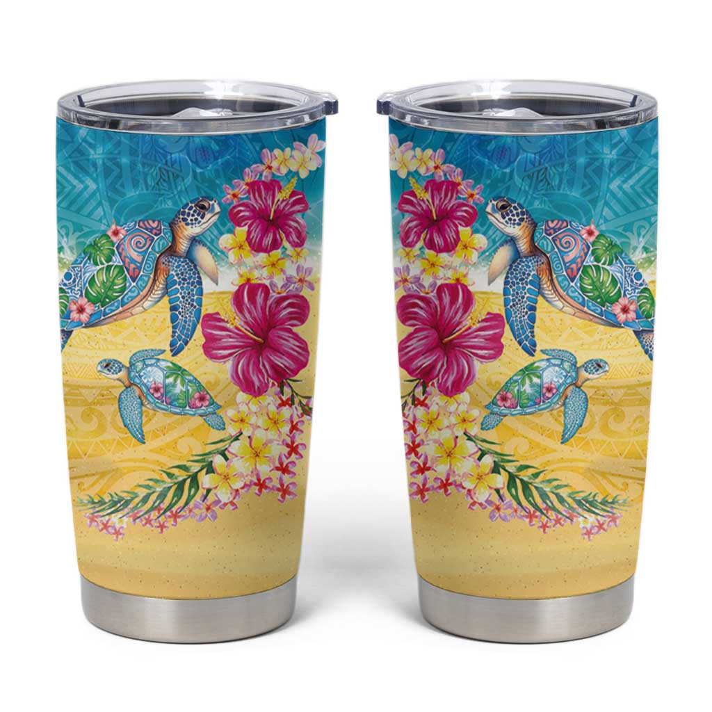 Hawaiian Tropical Plants Turtles Tumbler Cup Watercolor Style - Polynesian Pride