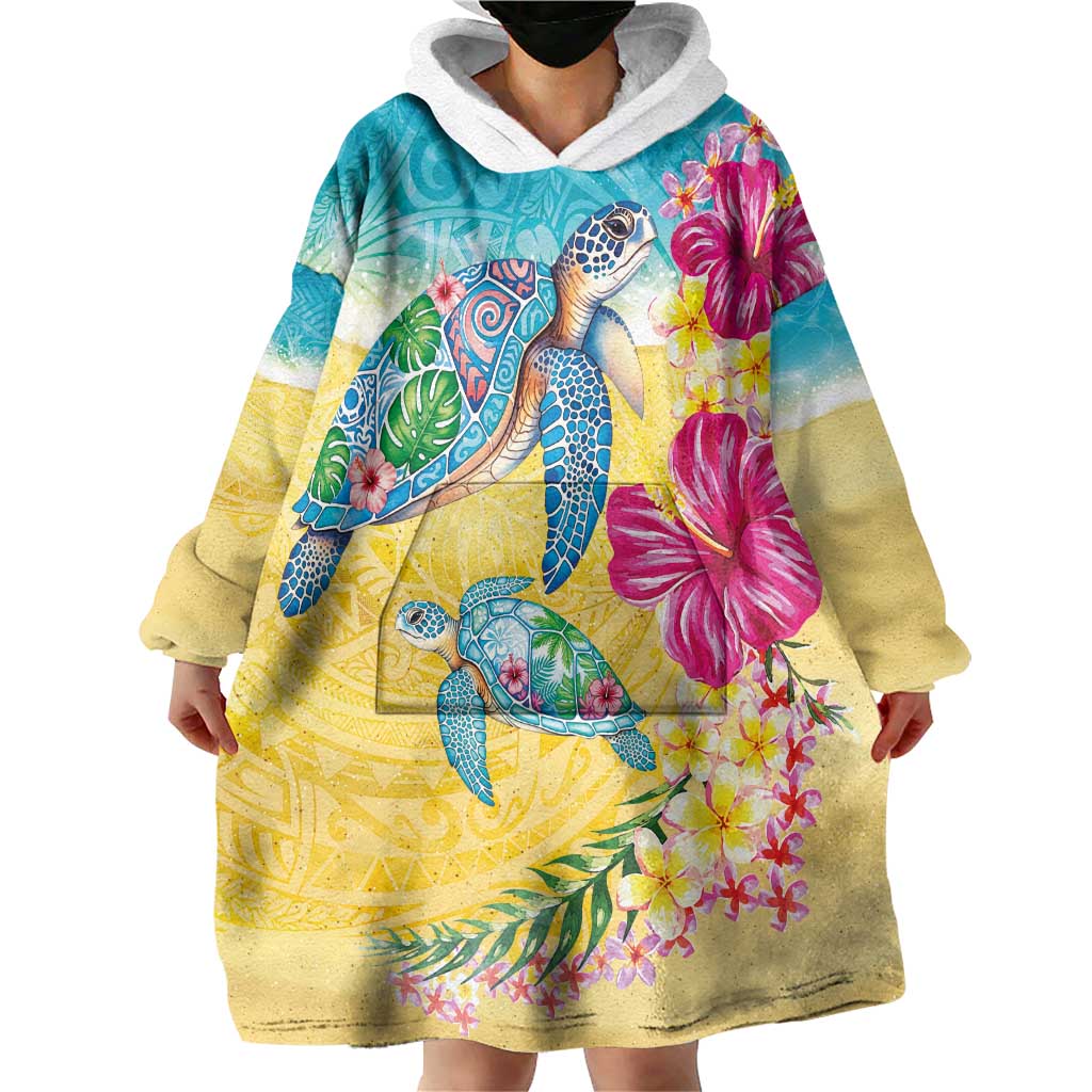 Hawaiian Tropical Plants Turtles Wearable Blanket Hoodie Watercolor Style - Polynesian Pride