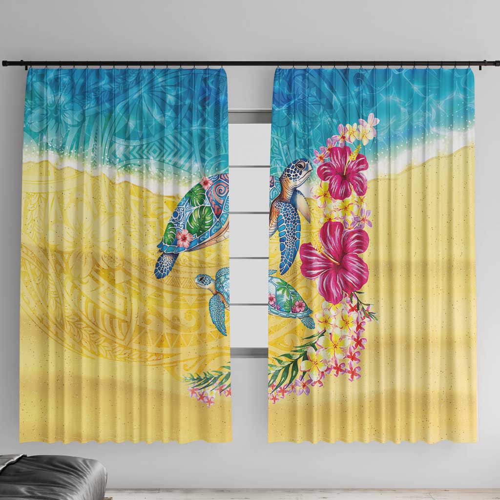Hawaiian Tropical Plants Turtles Window Curtain Watercolor Style - Polynesian Pride