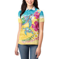 Hawaiian Tropical Plants Turtles Women Polo Shirt Watercolor Style - Polynesian Pride