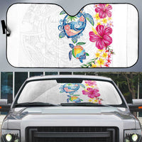 Hawaiian Abstract Art Turtles Auto Sun Shade with Plumeria and Hibiscus - Polynesian Pride