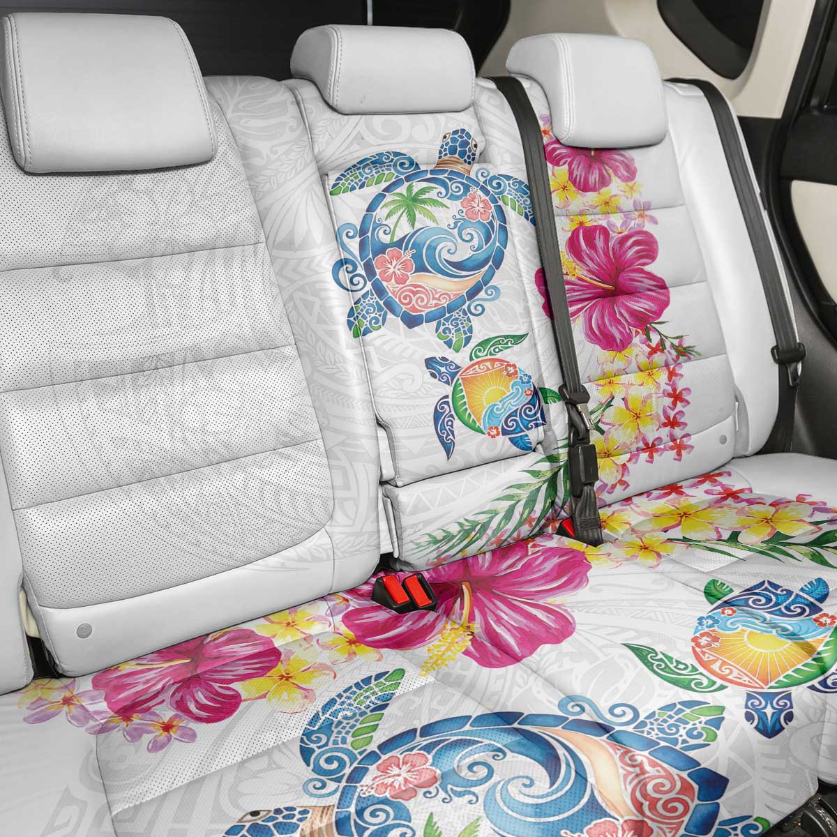 Hawaiian Abstract Art Turtles Back Car Seat Cover with Plumeria and Hibiscus - Polynesian Pride
