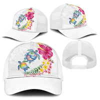 Hawaiian Abstract Art Turtles Baseball Net Cap with Plumeria and Hibiscus - Polynesian Pride