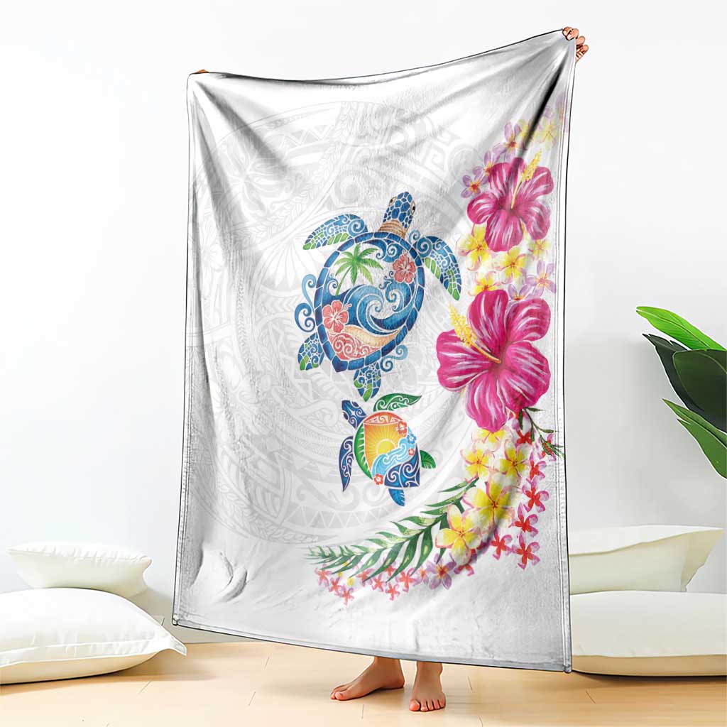 Hawaiian Abstract Art Turtles Blanket with Plumeria and Hibiscus - Polynesian Pride