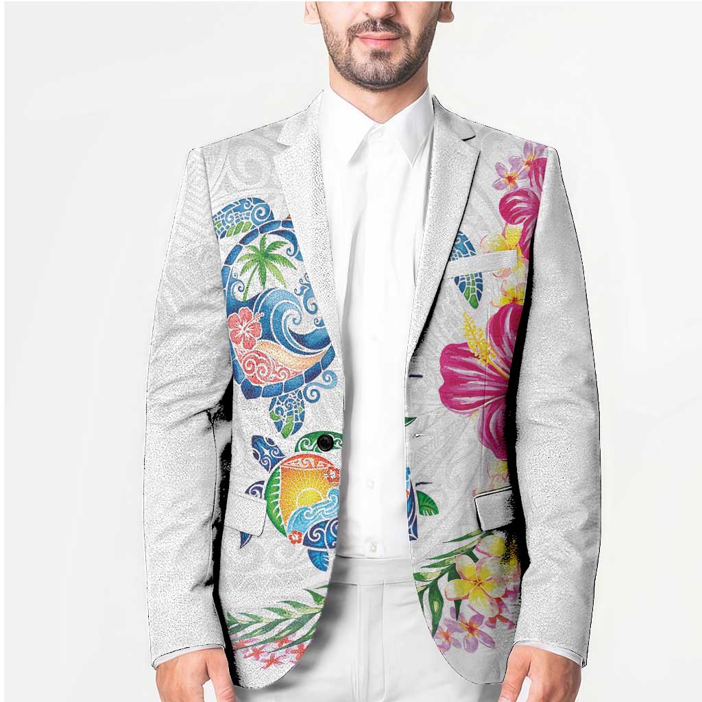 Hawaiian Abstract Art Turtles Blazer with Plumeria and Hibiscus - Polynesian Pride
