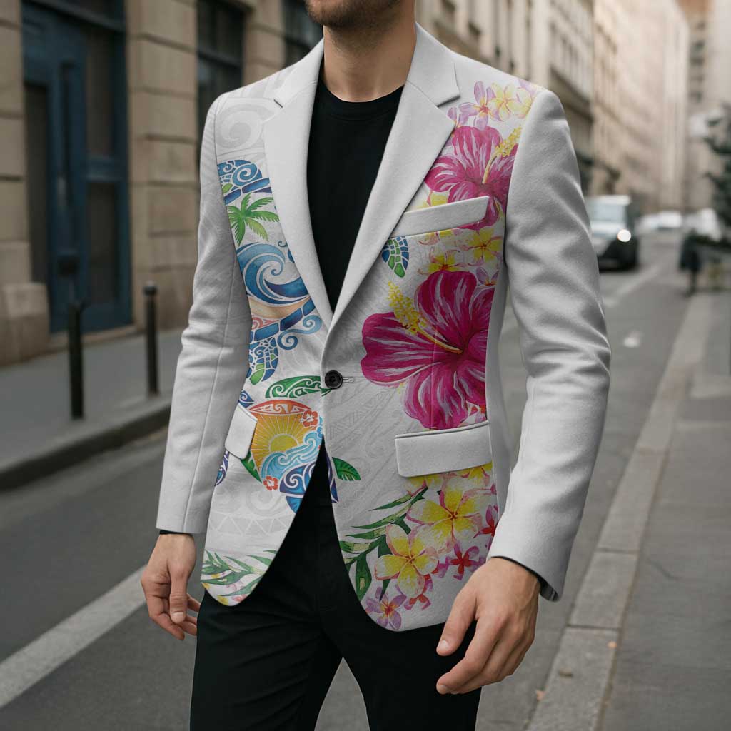 Hawaiian Abstract Art Turtles Blazer with Plumeria and Hibiscus - Polynesian Pride