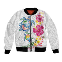 Hawaiian Abstract Art Turtles Bomber Jacket with Plumeria and Hibiscus - Polynesian Pride