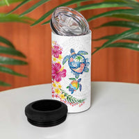 Hawaiian Abstract Art Turtles 4 in 1 Can Cooler Tumbler with Plumeria and Hibiscus - Polynesian Pride