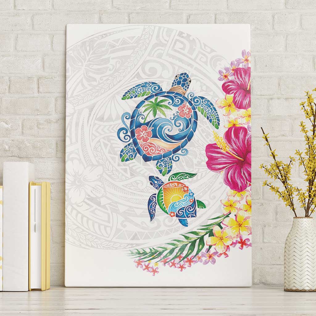 Hawaiian Abstract Art Turtles Canvas Wall Art with Plumeria and Hibiscus - Polynesian Pride