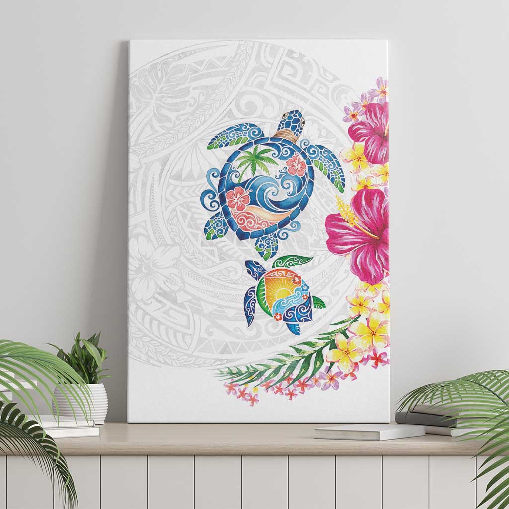 Hawaiian Abstract Art Turtles Canvas Wall Art with Plumeria and Hibiscus - Polynesian Pride