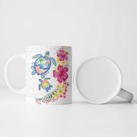 Hawaiian Abstract Art Turtles Ceramic Mug with Plumeria and Hibiscus - Polynesian Pride