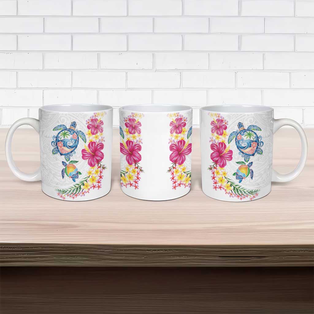 Hawaiian Abstract Art Turtles Ceramic Mug with Plumeria and Hibiscus - Polynesian Pride