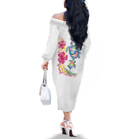 Hawaiian Abstract Art Turtles Family Matching Off The Shoulder Long Sleeve Dress and Hawaiian Shirt with Plumeria and Hibiscus - Polynesian Pride
