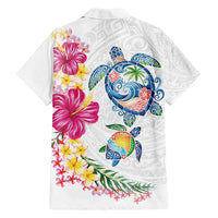 Hawaiian Abstract Art Turtles Family Matching Off Shoulder Maxi Dress and Hawaiian Shirt with Plumeria and Hibiscus - Polynesian Pride