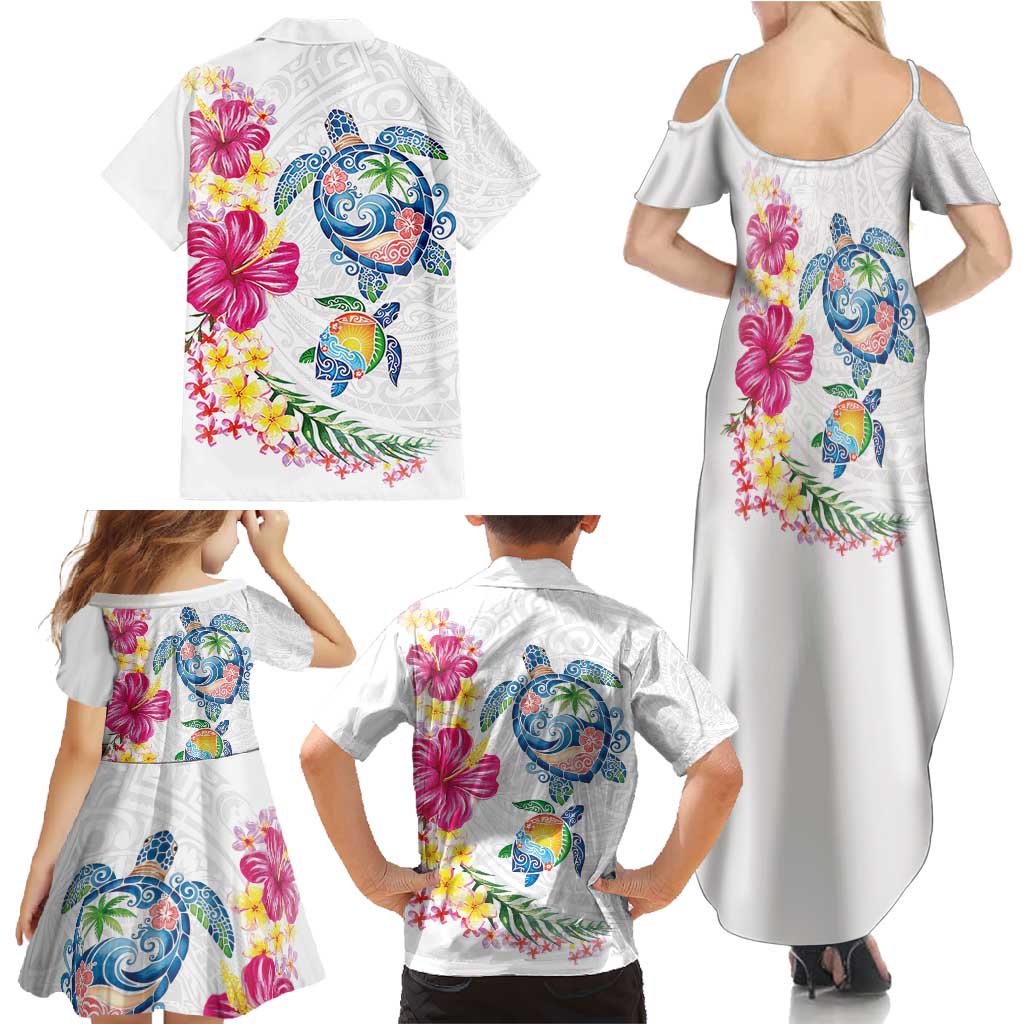 Hawaiian Abstract Art Turtles Family Matching Summer Maxi Dress and Hawaiian Shirt with Plumeria and Hibiscus - Polynesian Pride