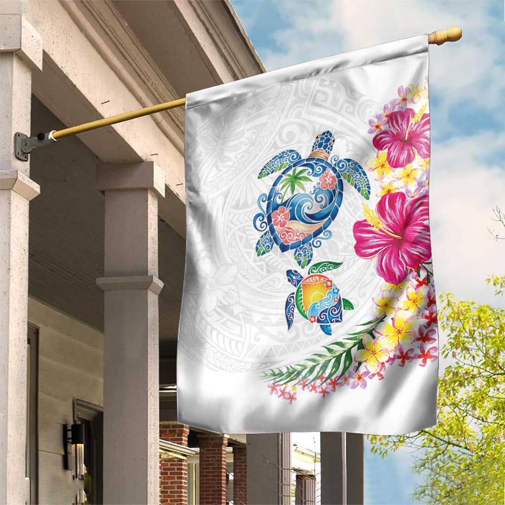 Hawaiian Abstract Art Turtles Garden Flag with Plumeria and Hibiscus - Polynesian Pride