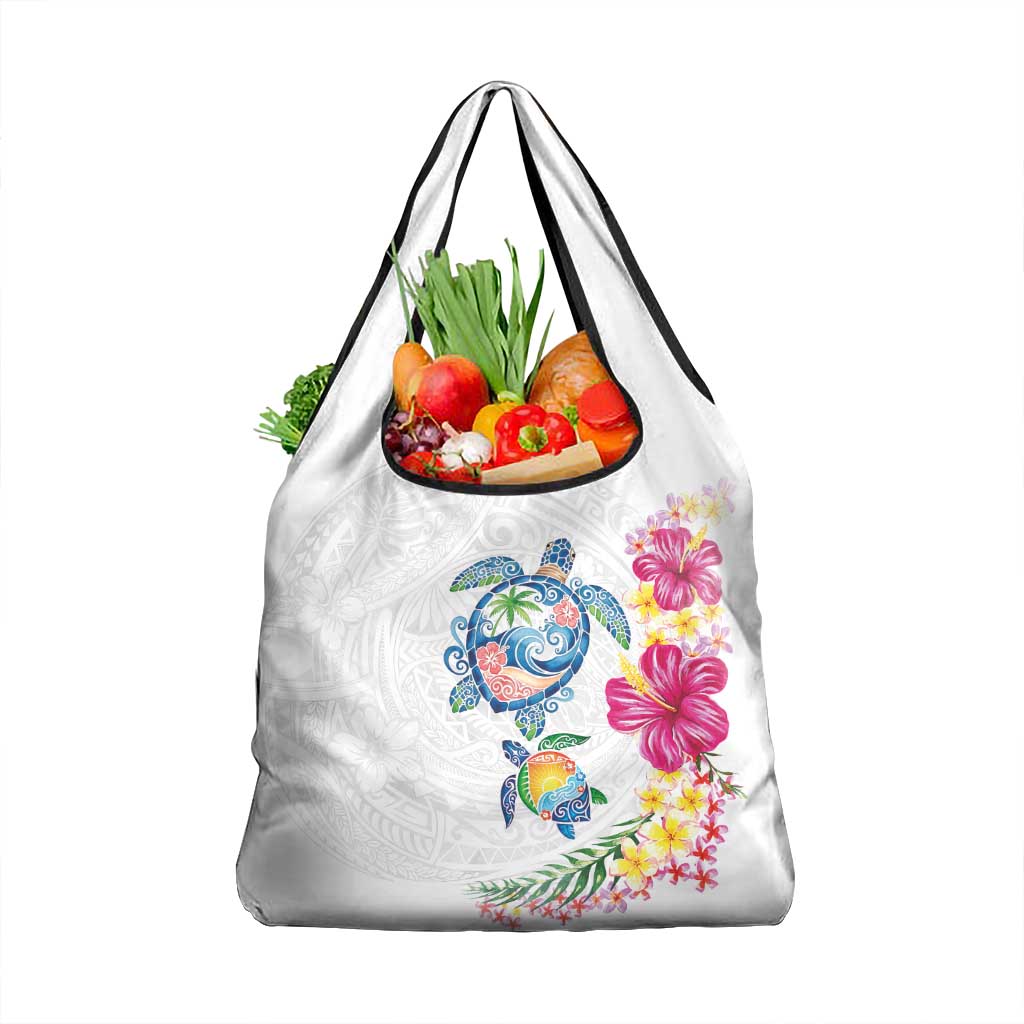 Hawaiian Abstract Art Turtles Grocery Bag with Plumeria and Hibiscus LT03 1-pack One Size White - Polynesian Pride